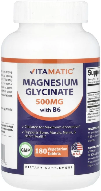 Vitamatic 글리신마그네슘(B6) 함유 베지 정제 180정, Vitamatic글리신마그네슘B6함유베지정제180정, 1개 - 쿠팡