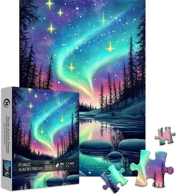 어른을 위한 매직 노던 라이트 퍼즐 1000개 자연 판타지 풍경 트리 스타 별이 빛나는 밤 갤럭시 도전적인 직소 오로라 빛