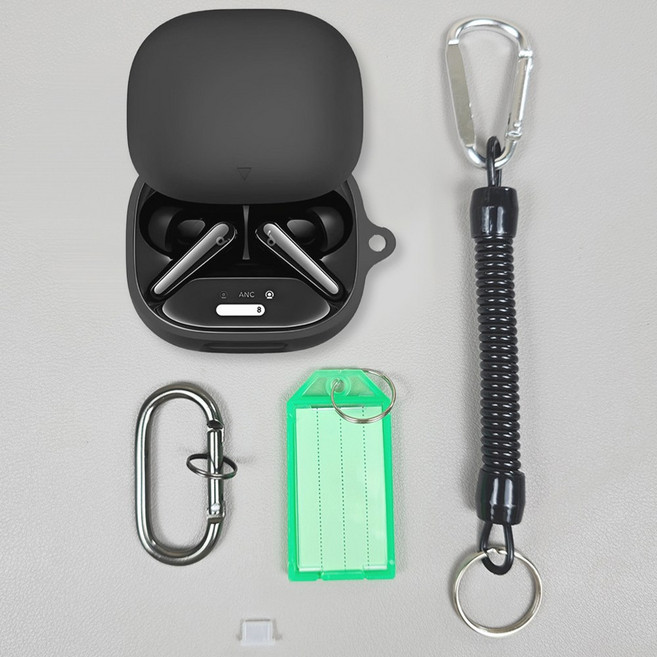 호환 앤커 사운드코어 리버티4 프로 실리콘 케이스 카라비너 코일스트랩 네임태그 USB-C포트마개 5종 세트, 앤커 리버티4 프로 실리콘커버 5종세트