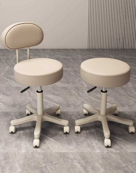 피부관리사 의자 네일 원형 화장대 등받이 베이지, 오렌지 브레이크 풀리