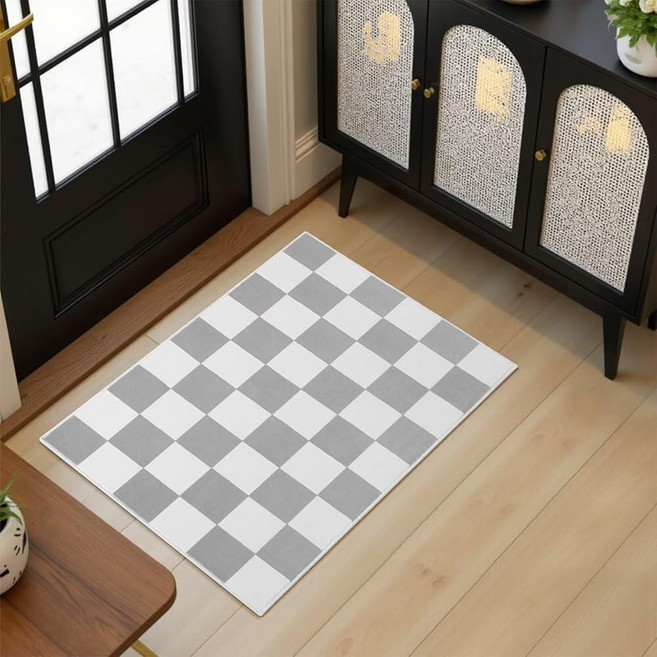 Terrug Pink 체크패턴e레드 Rug for Entryway 2x3 Small Area Rugs Washable with Non Slip 주방용품 Soft Low Pi