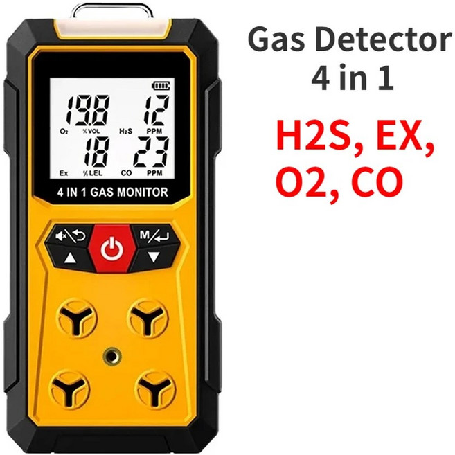가스 감지기 미터 IN 산소 O2 일산화탄소 CO H2S EX 가연성 분석기 누출 공기 모니터, 1개