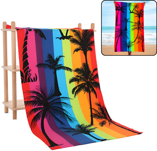 비벤너스 부드러운 성인 물놀이 대형 극세사 비치타올, 1개, 칠색야자수