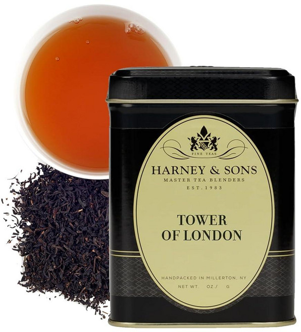 Harney & Sons Tower of London 홍차 블렌드 바닐라 및 블랙 커런트 루즈 리프 118.3ml(4온스) 틴 케이스