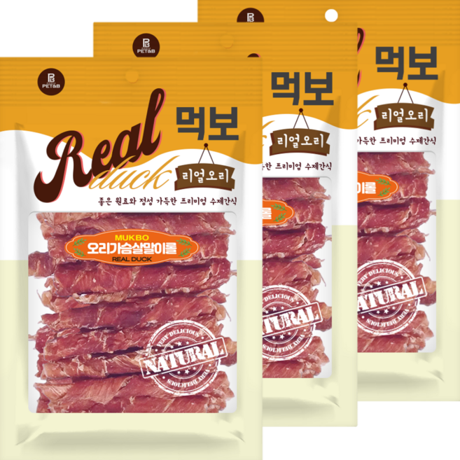 먹보 리얼치킨 강아지 수제 사사미간식, 180g, 3개, 오리가슴살말이롤