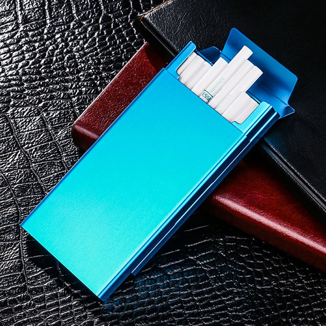 에코럭키 슬라이딩 통째로 담배케이스 슬림형 에쎄 한갑 다 들어가요, 1개, 메탈 통째로 슬림형-블루