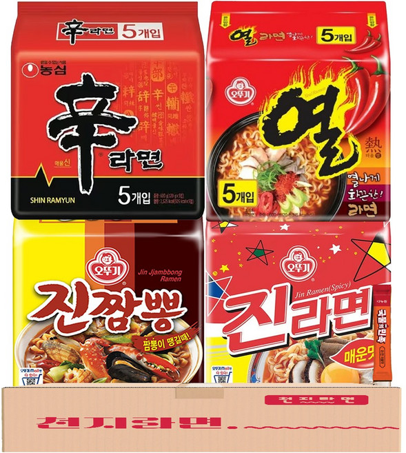 열짬신 봉지라면세트 19개 (신라면 5입+진짬뽕 4입+진라면(매) 5입+열라면 5입) 인기라면 4종세트 라면스프, 1세트