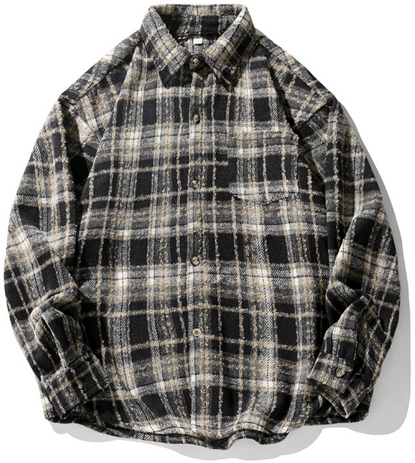 【重磅撞色】男士襯衫 格子襯衫 長袖襯衫 工裝襯衫 外套襯衫 美式復古 翻領貼袋設計 春秋季通勤休閒