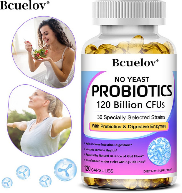 프로바이오틱스 보충제 1200억 CFU 36가지 균주 프리바이오틱스와 소화효소 함유 면역력 증진 비GMO