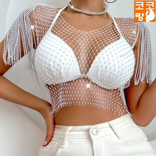 올가 그물탑 메쉬 커버업 방송댄스 줌바 에어로빅 댄스복 무대 공연, S, 블랙