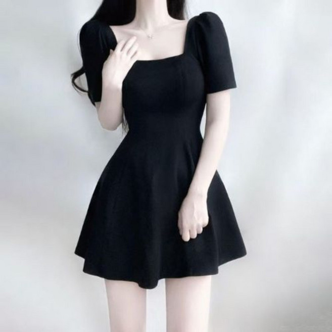 小黑裙 短袖連衣裙 短袖洋裝 仙女裙 黑色洋装 法式洋装 晚禮服 赫本風法式黑色連衣裙高級感夏收腰顯瘦氣質a, 黑色,l建議55.0-60.0kg
