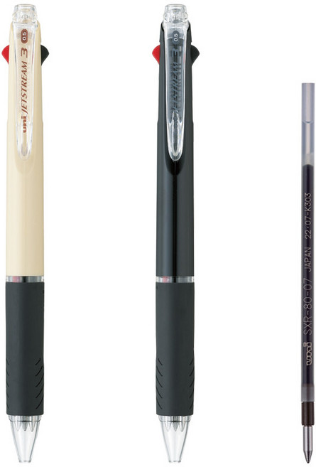 유니볼 제트스트림 3색 다색펜 0.5 블랙 아이보리 리필, 3본세트