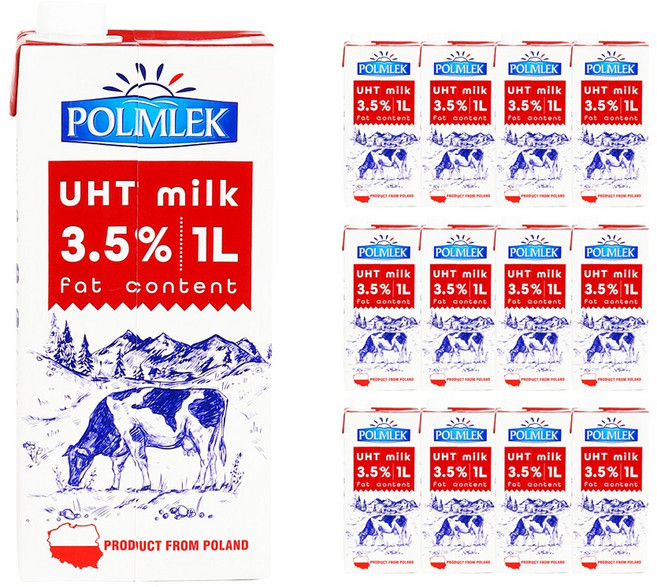 푸드올마켓_ 폴믈렉 UHT 멸균우유 3.5% 1L 한박스 (1L x 12ea), 12개