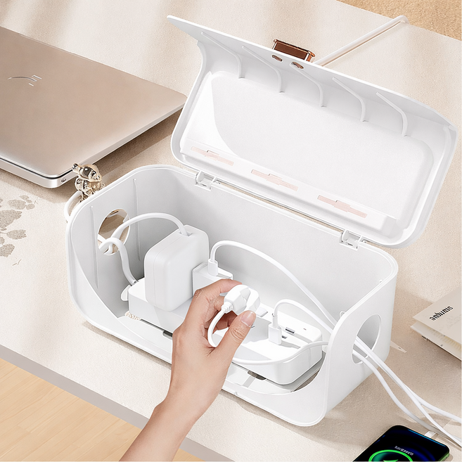 베이직앤드 깔끔 수납 4구 멀티탭 정리함, 화이트, 1개