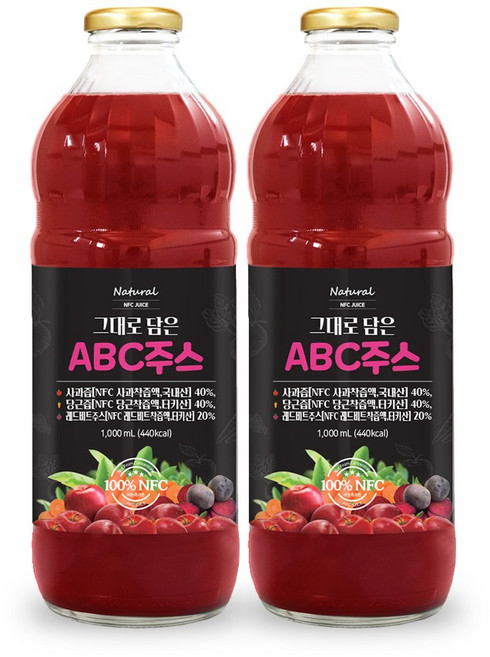 ABC주스 NFC착즙 100% 원액 쥬스 사과 비트 당근, 2개, 1L