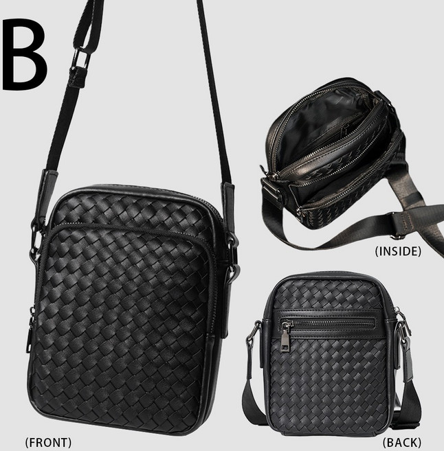 男款 黑色編織 斜背包, B-黑色