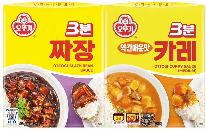 오뚜기 3분 약간매운맛 카레 200g x12개 + 짜장 200g x6개, 1세트