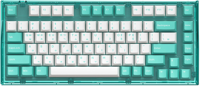 앱코 가스켓 마운트 유무선 블루투스 기계식 키보드 82key, 쿨민트, AG75W, 적축