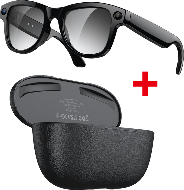 M2 Ultra AI 스마트 촬영 안경은 3600mAh 가역 충전실 800만 손떨림 방지 번역 안경을 장착했습니다., 블랙안경(변색렌즈)+블랙충전창