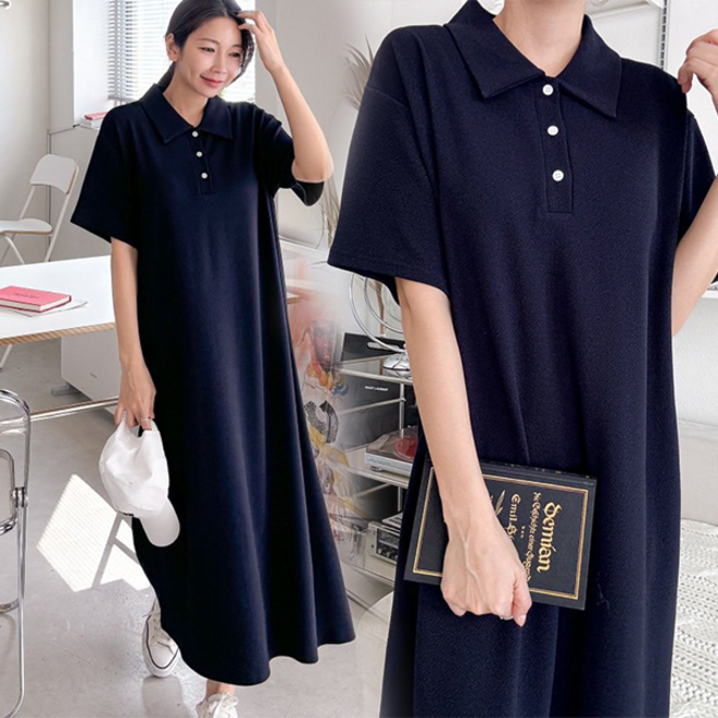 NewCare 여성 카라 반팔 롱 원피스 데일리