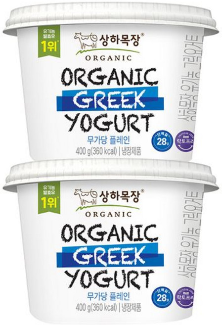 상하목장 유기농 그릭요거트 무가당플레인 400g, 2개
