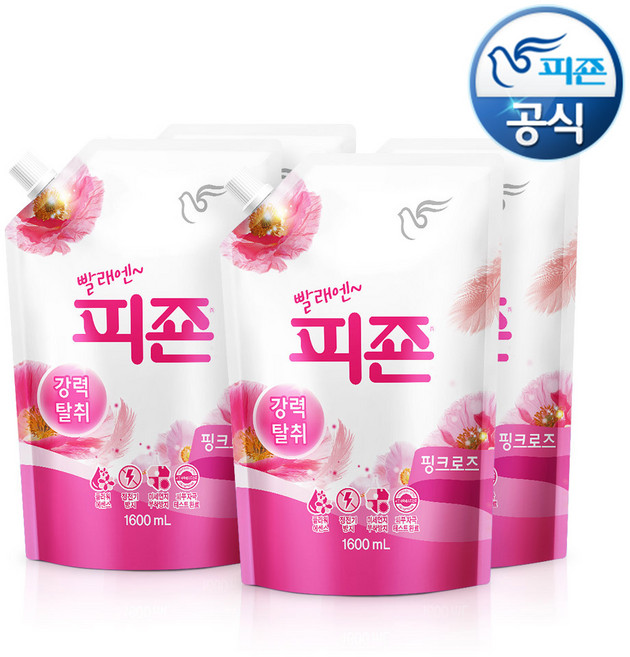 피죤 레귤러 섬유유연제 핑크로즈 본품, 1.6L, 4개