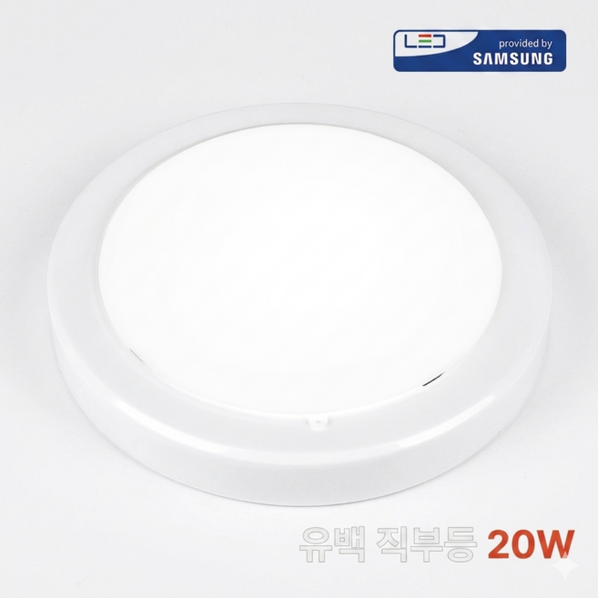 유진 20W LED 직부등 유백커버 베란다 세탁실 화장실 조명, 주광색, 1개