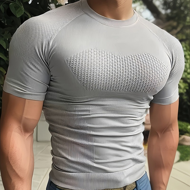 꽃소담 남자 고탄력 컴프레션 반팔티셔츠 타이츠 흡습속건 헬스 러닝 트레이닝 기능성 라운드 티셔츠 HZHF26A196