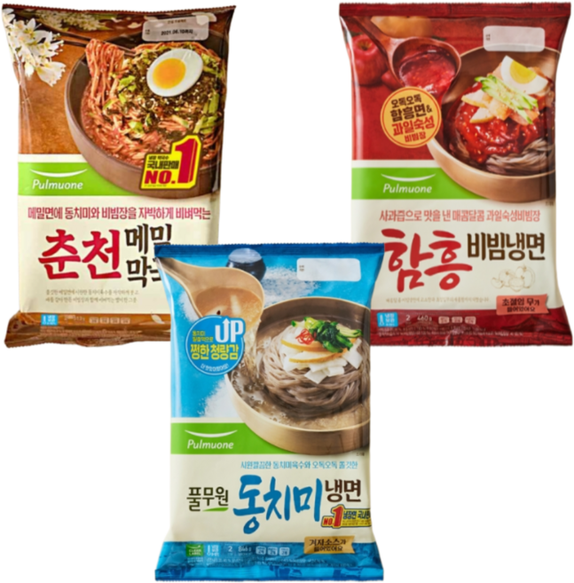 풀무원 춘천식 메밀막국수 + 함흥 비빔냉면 + 동치미 물냉면