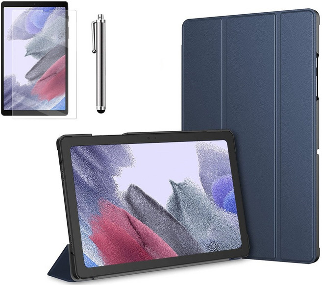 갤럭시탭A7 라이트 Lite 8.7 호환 슬림 북커버 케이스 스탠드+액정필름+터치펜 SM-T220N T225N 케이스나라, 네이비, 기본 케이스