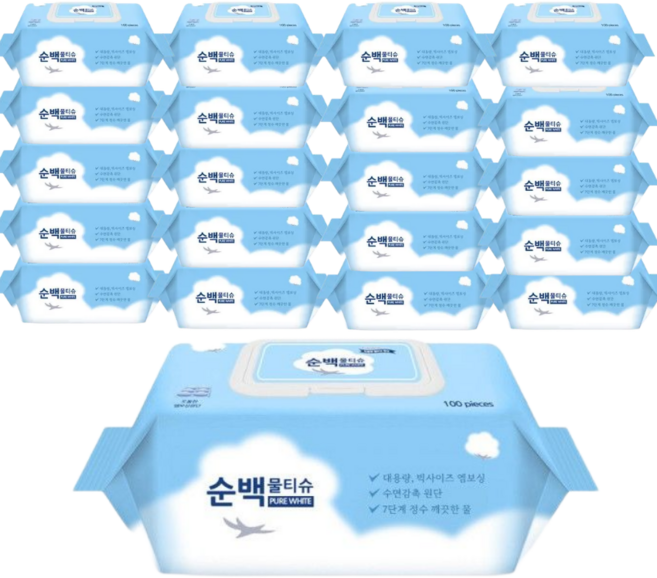 테온셀 4441120 다용도 순백 물티슈 캡형 100매 20팩, 44411_20 다용도 순백 물티슈 캡형 100매 20