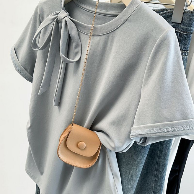 해피유통여성 리본 반팔 캐주얼 티셔츠디자인14세 이상