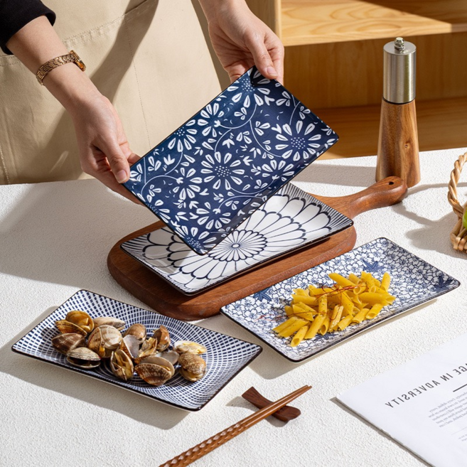 빈티지 도자기 직사각플레이트접시 가정용 초밥 접시 요리 접시 세트23.2cm, 믹스컬러, 접시4p, 1세트