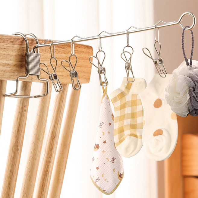 휴대용 세탁 건조대 스테인리스 스틸 건조대 휴대용 걸이식 옷걸이 다용도 클립 속옷과 양말용 클립 출장 및 여행용 걸이 수납용 옷걸이