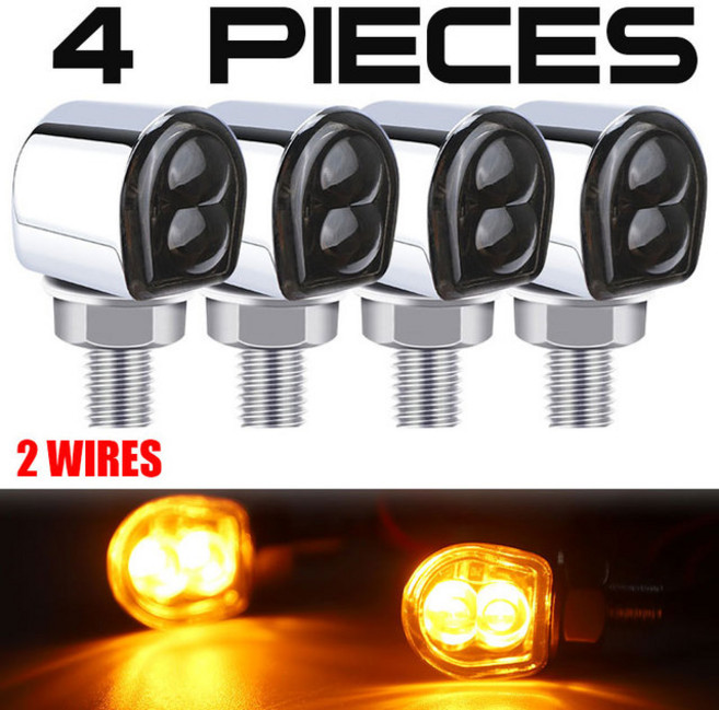 12V 미니 오토바이 방향 지시등 듀얼 렌즈 앰버 깜빡이 라이트 오토바이 블랙 크롬 알루미늄 신호 램프, [03] 4pcs Chrome