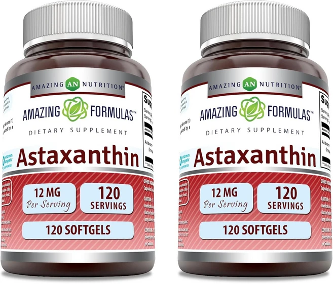 Amazing Formulas Astaxanthin 어메이징 포뮬러스 아스타잔틴 12mg 120소프트젤 2팩, 120정, 2개 - 쿠팡