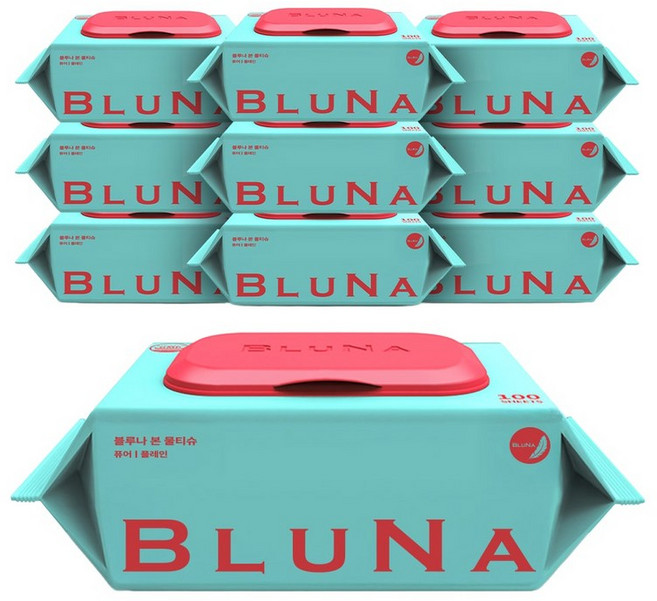 블루나 본 물티슈 퓨어 대용량 저자극 100매 10팩 캡형, 10개, 100매입, 40g