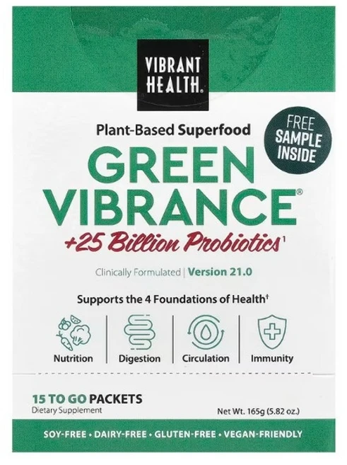 Vibrant Health Green Vibrance® +250억 프로바이오틱스 버전 21.0 휴대용 포장 15팩 165g(5.82oz) Health (바이브런트헬스), Vibrant Health (바이브랜트 헬스) Heal - 쿠팡