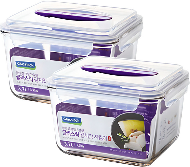 글라스락 김치 맛 지킴이 밀폐용기, 2개, 3.7L