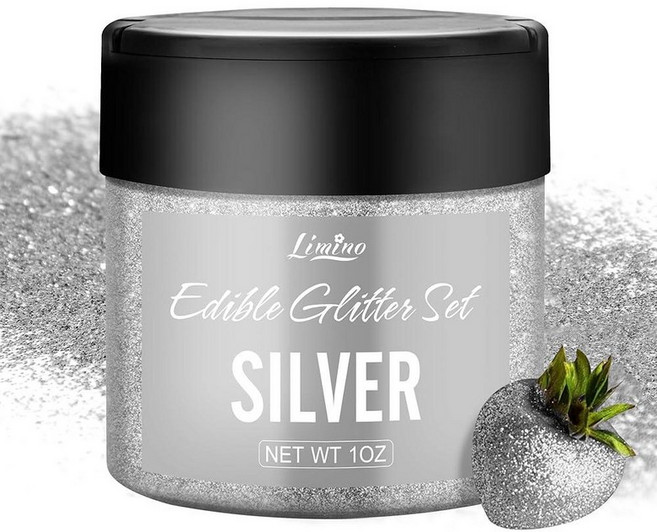 식용 글리터 30g 광택 먼지 메탈릭 식품 등급 컬러링 음료 베이킹 케이크 장식용 아이싱 칵테일 사탕용 파우더 쉬머 스프링클 유니콘 191931, Silver, 1개