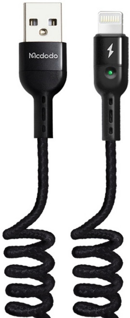 맥도도 코일 라이트닝 고속충전 케이블, 1.8m, 리얼 블랙, 1개