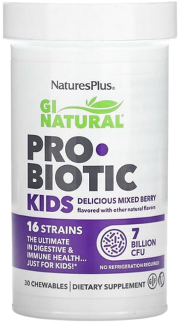 NaturesPlus GI Natural Probiotic Kids Delicious Mixed Berry 7 Billion CFU 30 Chewables [1세부터] [1개월분], 1개