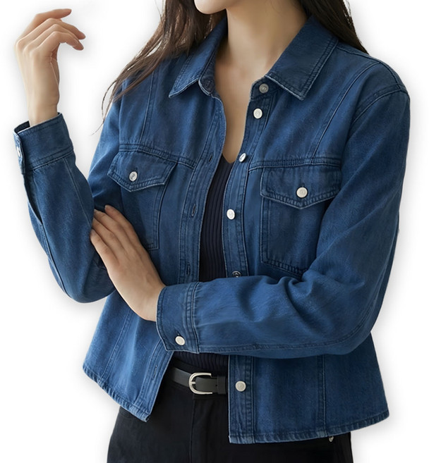 메리앤유 블랙 스티치 크롭 기장 워싱 청 데님 남방 셔켓