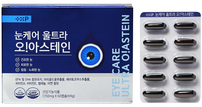 눈케어 울트라 오!아스테인 루테인 오메가 아스타잔틴 건조한 눈, 1세트, 60정