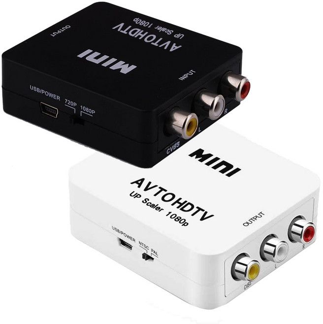AVTOHDTV Mini UP Scaler 1080p 轉換器 CVBS 轉 HDMI 輸出, 1個, AV轉HDMI白