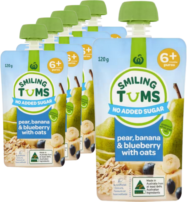 호주 스마일링텀스 퓨레 이유식 6개월부터, 6개, 120g, 혼합맛(배/바나나/블루베리/오트밀)