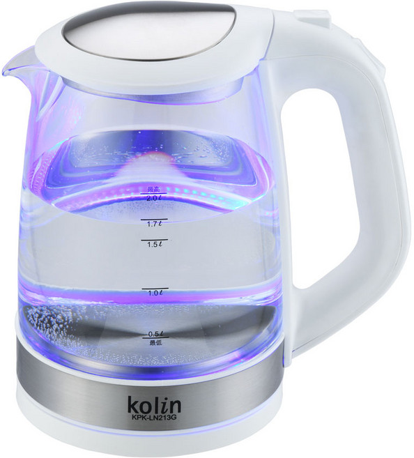 歌林 玻璃快煮壺 KPK-LN213G (304不鏽鋼 快速加熱 大容量), 2L