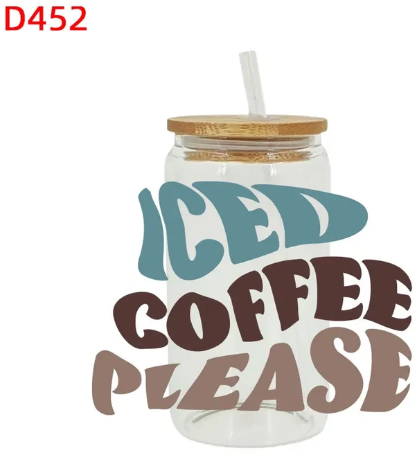 커피 테마 UV DTF 리비 컵 랩 강력한 스티커 전송 D576 16oz, 01 16oz, 07 D452