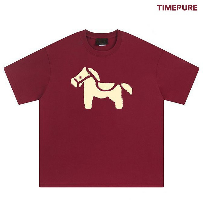 고중량 Horse 프린팅 오버핏 티셔츠 260g 두꺼운 순면 반팔티