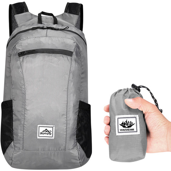 초경량 접이식 포켓 백팩 아웃도어 기능성 등산 가방 방수배낭 20L 엄선라이프, 실버그레이